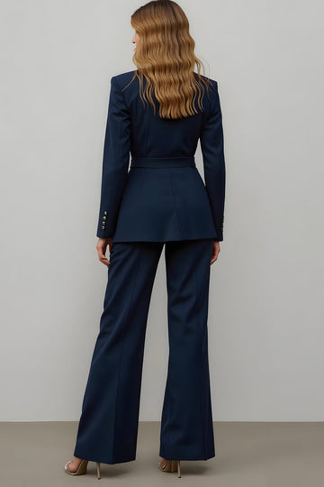 Marine 2 Pièce Satin Cranté Revers Femmes Costumes de Bal